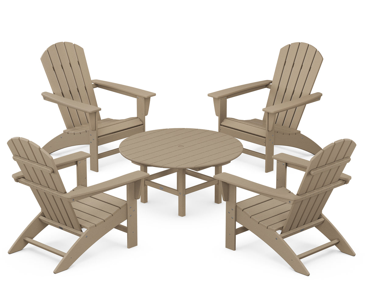POLYWOOD Nautical 5-Piece Adirondack Chair Conversation Set in Vintage Sahara
