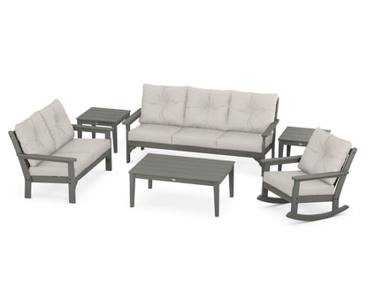 POLYWOOD Vineyard 6-Piece Deep Seating Set with Rocking Chair in Slate Grey / Cast Ash