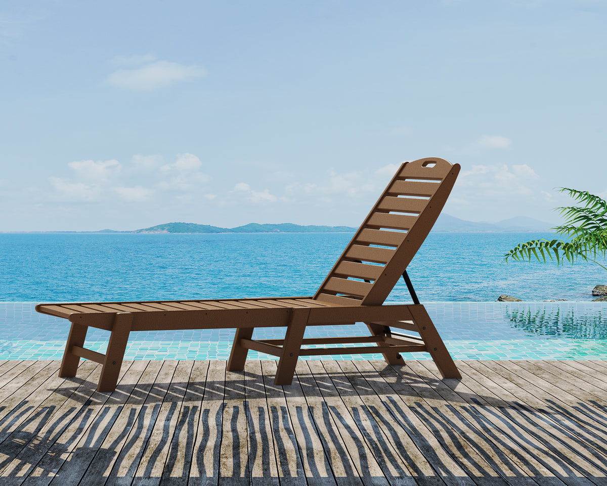 Lifestyle photo of the POLYWOOD Nautical Chaise in Teak