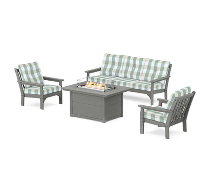 POLYWOOD Vineyard Deep Seating Fire Pit Table Set