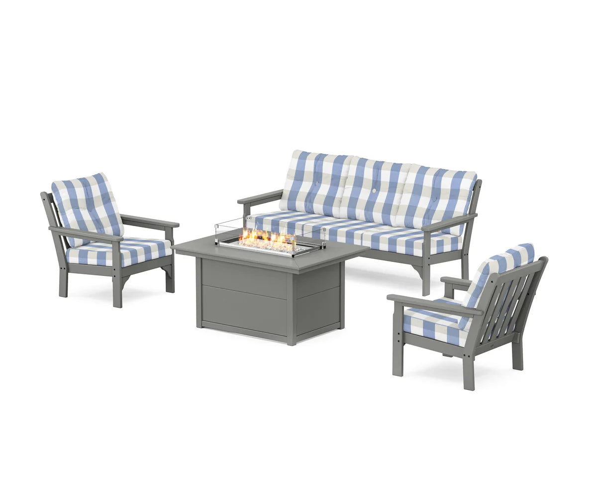 POLYWOOD Vineyard Deep Seating Fire Pit Table Set