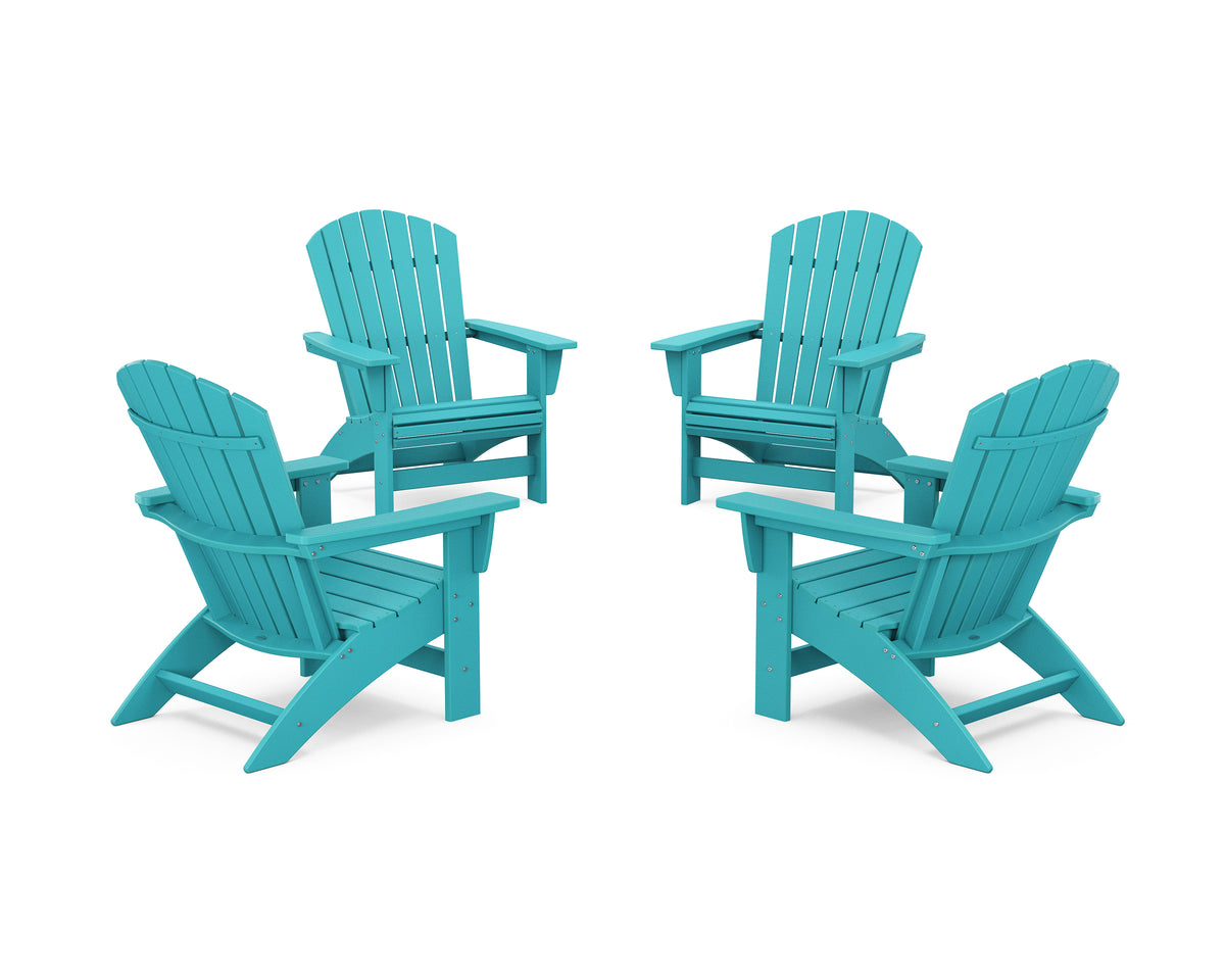 POLYWOOD 4-Piece Nautical Grand Adirondack Chair Conversation Set in Aruba