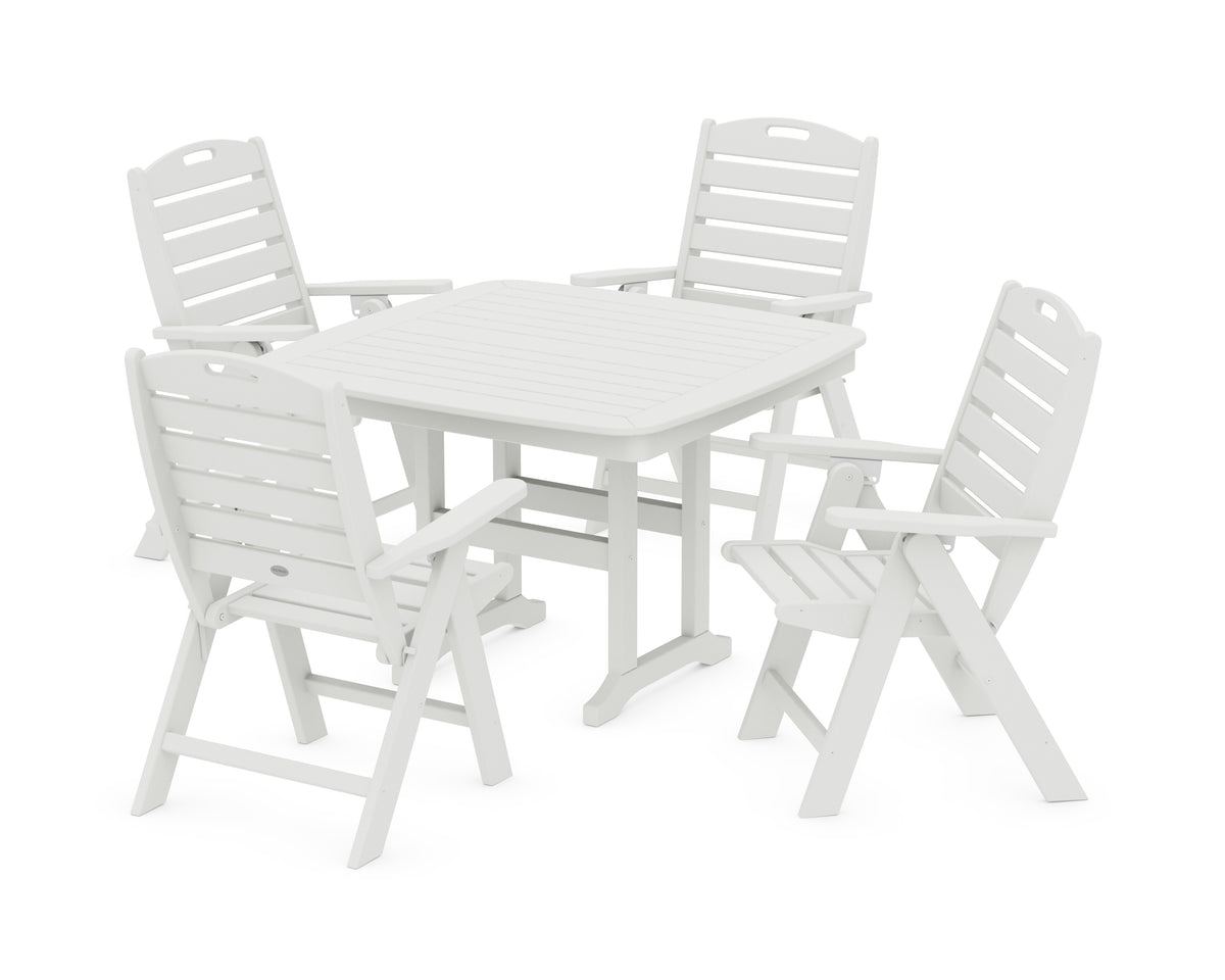 POLYWOOD Nautical Highback Chair 5-Piece Dining Set in Vintage White