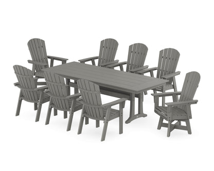 POLYWOOD Nautical Curveback Adirondack Swivel 9-Piece Farmhouse Dining Set with Trestle Legs in Slate Grey