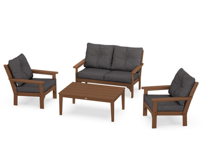 POLYWOOD Vineyard 4-Piece Deep Seating Set with Two Chairs and Loveseat in Teak / Ash Charcoal