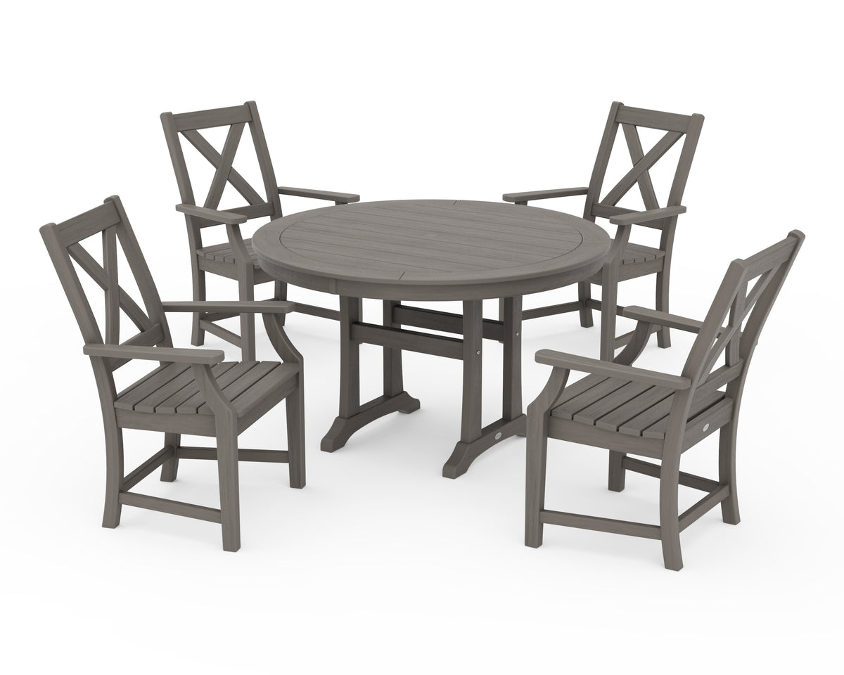 POLYWOOD Braxton 5-Piece Nautical Trestle Arm Chair Dining Set in Driftwood