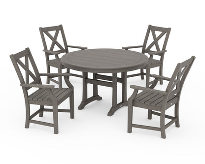POLYWOOD Braxton 5-Piece Nautical Trestle Arm Chair Dining Set in Driftwood