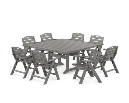 POLYWOOD Nautical Lowback 9-Piece Square Dining Set with Trestle Legs in Slate Grey