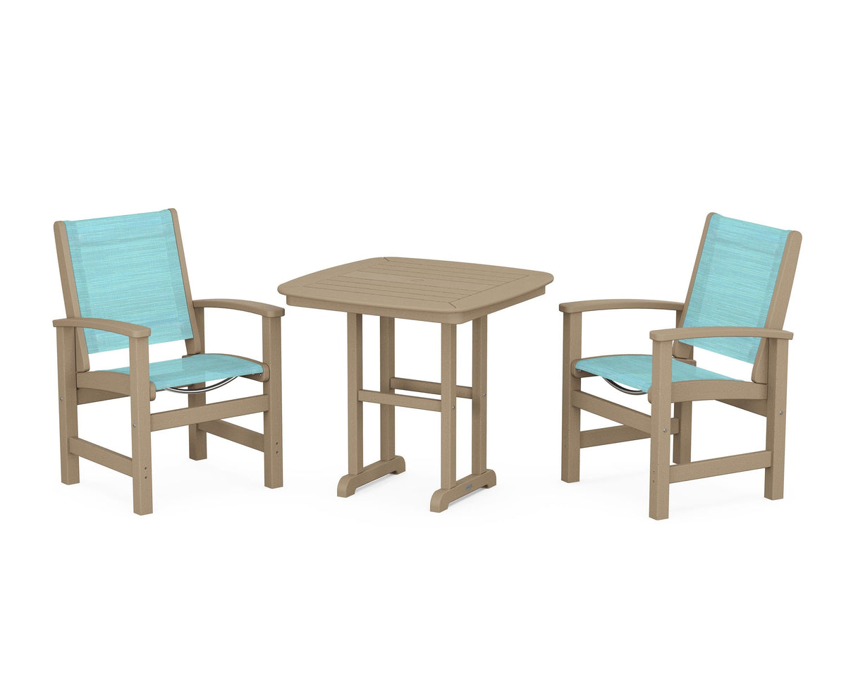 POLYWOOD Coastal 3-Piece Dining Set in Vintage Sahara / Dupioni Aquamarine