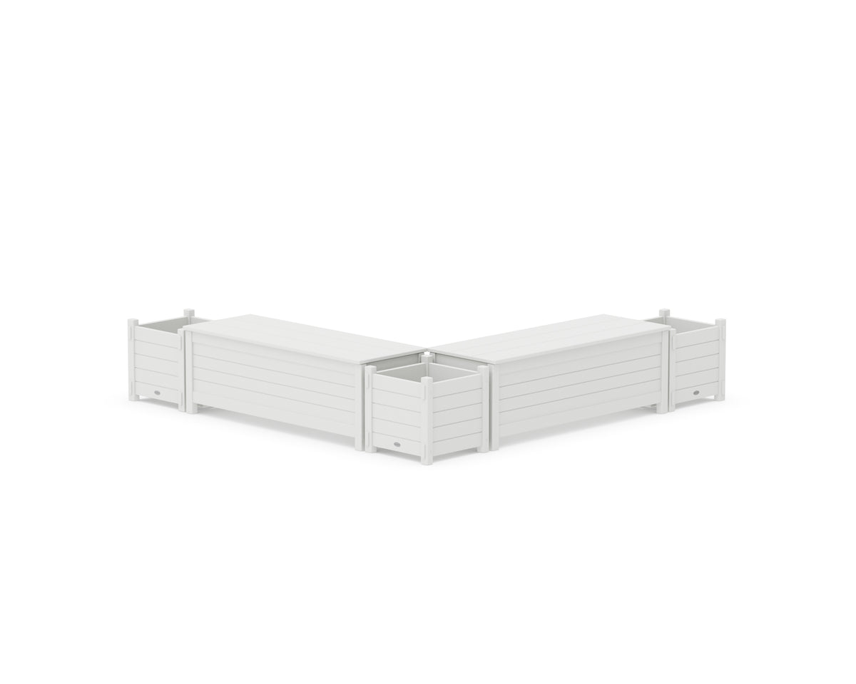 POLYWOOD 48" Nautical L-Shaped Planter Storage Bench Corner Set in White