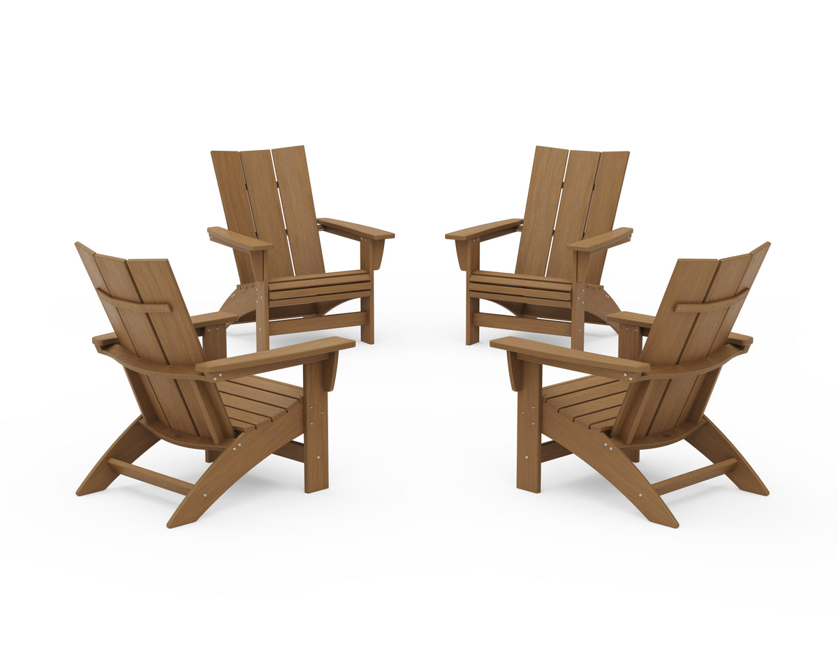 POLYWOOD 4-Piece Modern Grand Adirondack Chair Conversation Set in Natural