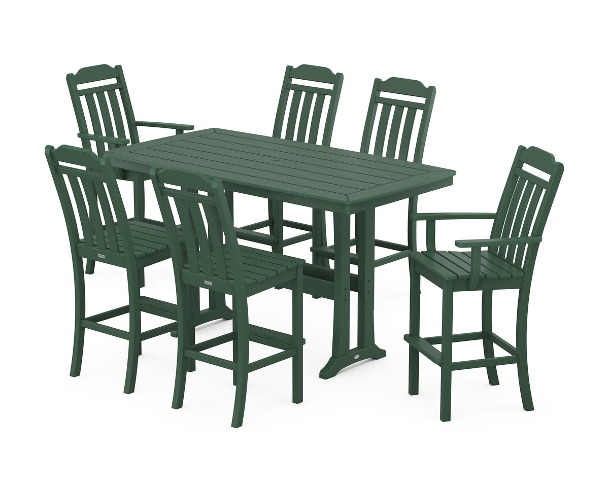 POLYWOOD Cottage 7-Piece Bar Set with Trestle Legs in Green