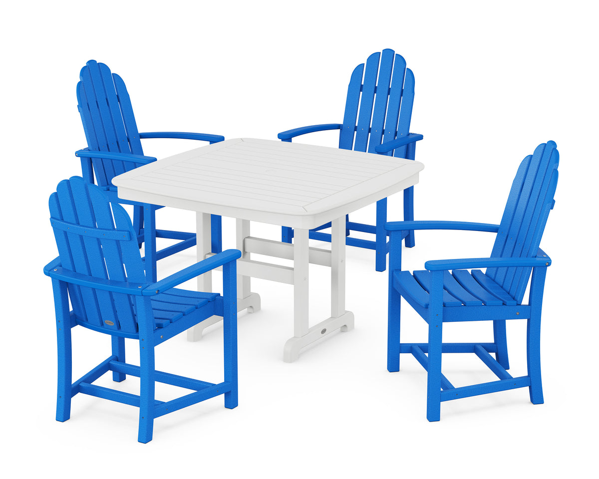 POLYWOOD Classic Adirondack 5-Piece Dining Set with Trestle Legs - 44" Table in Pacific Blue / White