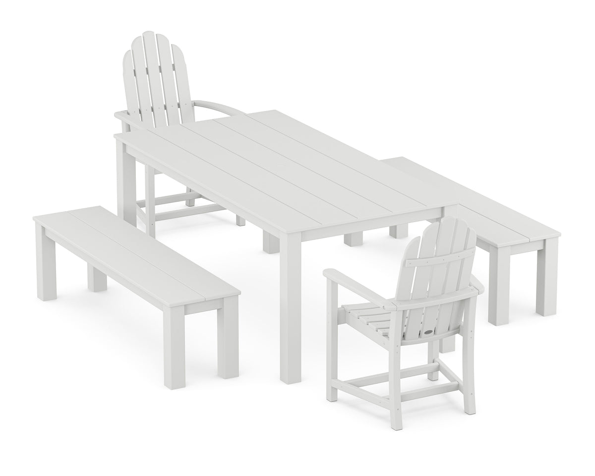 POLYWOOD Classic Adirondack 5-Piece Parsons Dining Set with Benches in White