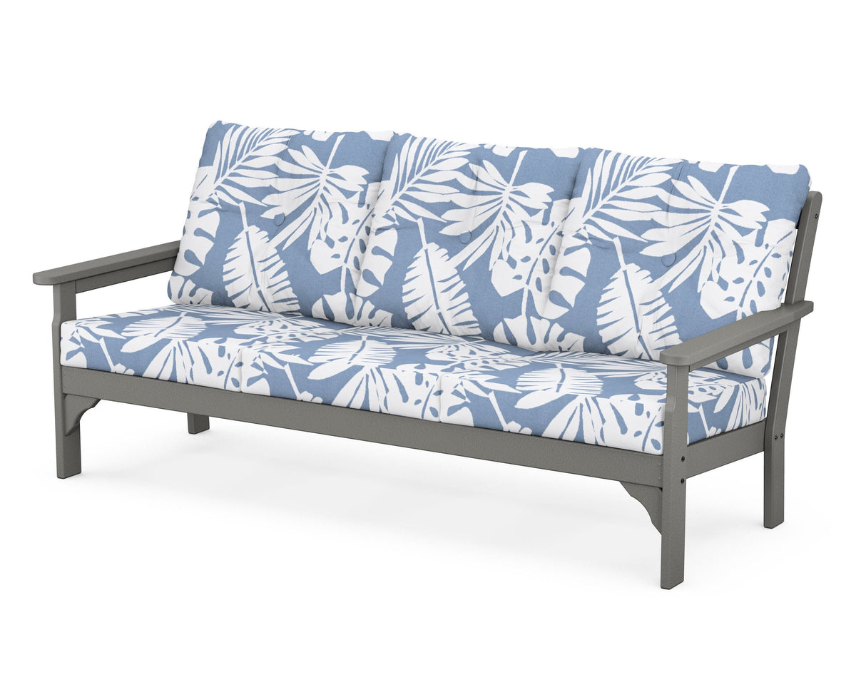 POLYWOOD Vineyard Deep Seating Sofa in Slate Grey / Leaf Sky Blue