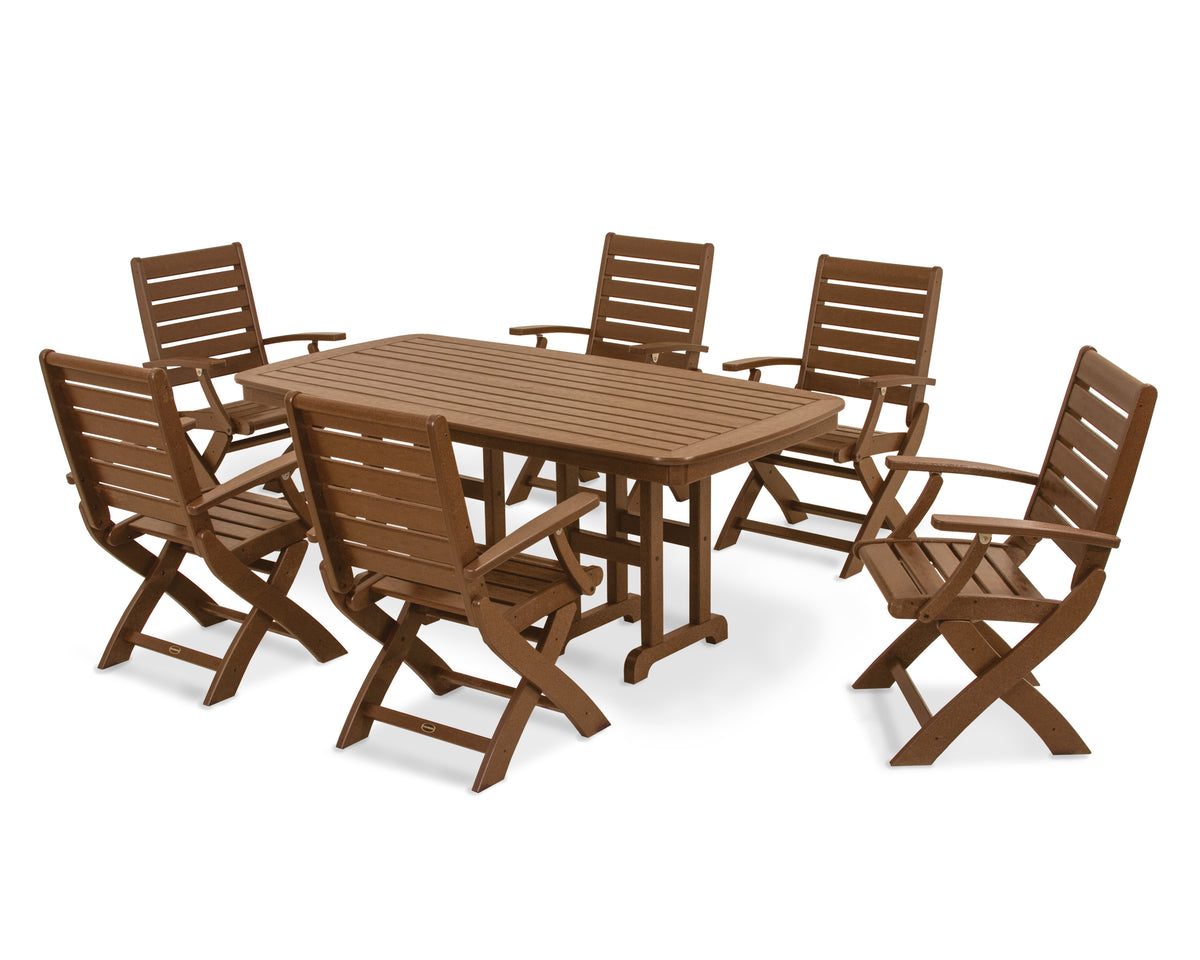 POLYWOOD Signature Folding Chair 7-Piece Dining Set in Teak