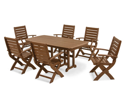 POLYWOOD Signature Folding Chair 7-Piece Dining Set in Teak