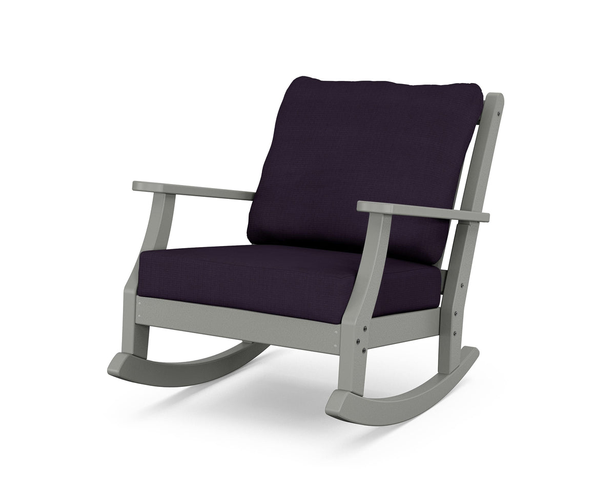 POLYWOOD Wovendale Deep Seating Rocking Chair in Slate Grey / Navy Linen