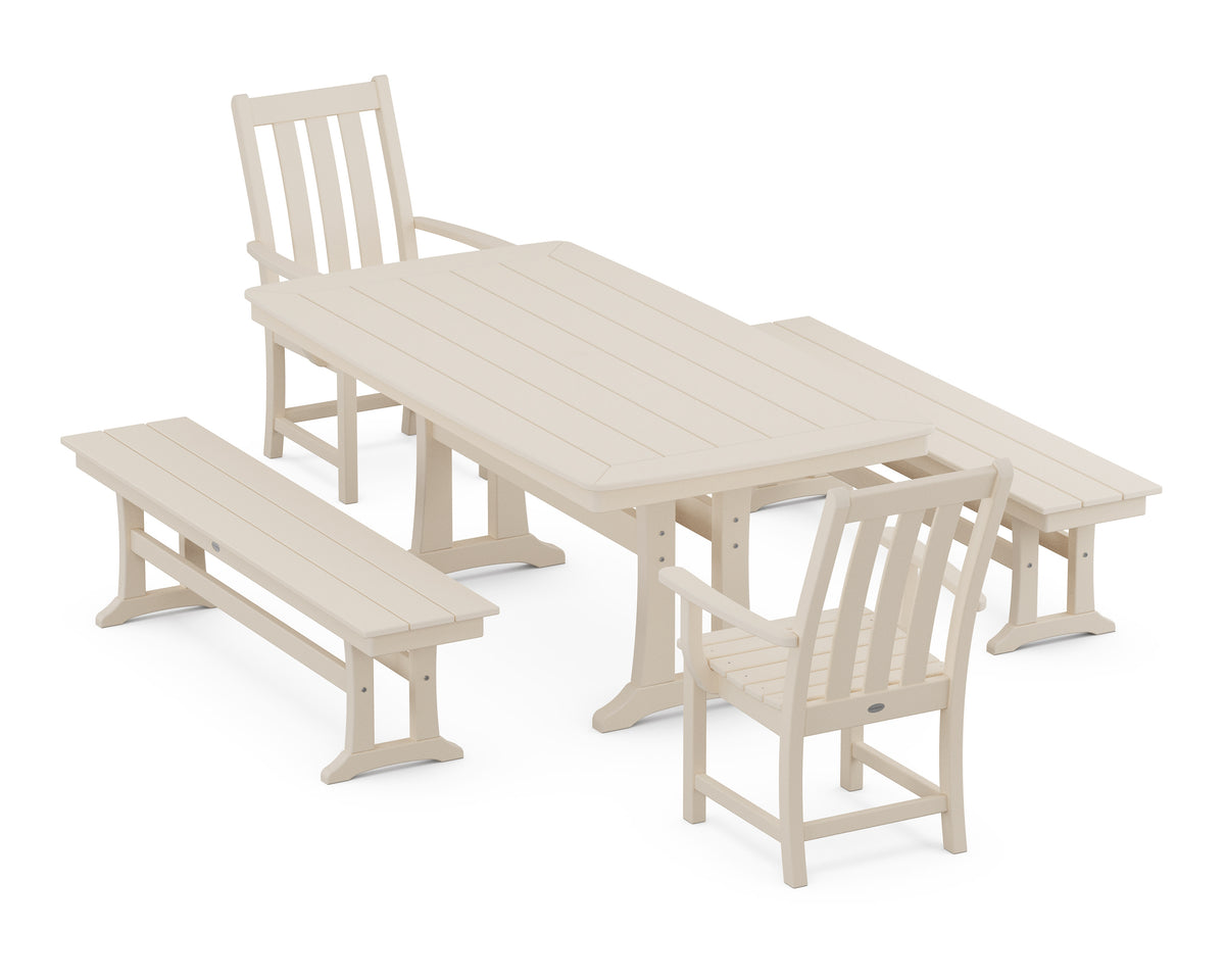 POLYWOOD Vineyard 5-Piece Dining Set with Trestle Legs - 38" x 73" Table in Sand