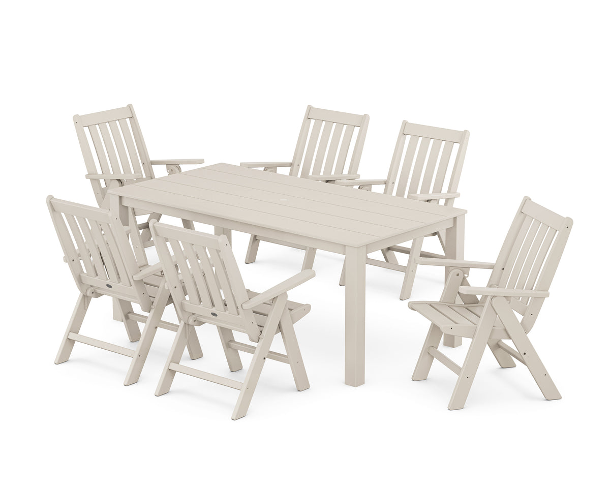 POLYWOOD Vineyard Folding Chair 7-Piece Parsons Dining Set in Sand