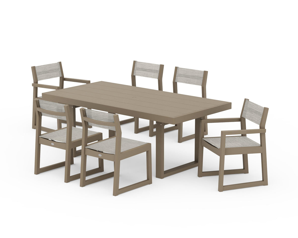 POLYWOOD EDGE Sling 7-Piece Dining Set in Vintage Sahara / Birch