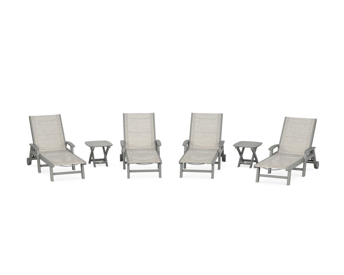 POLYWOOD Coastal Chaise 6-Piece Set with Wheels in Slate Grey / Birch