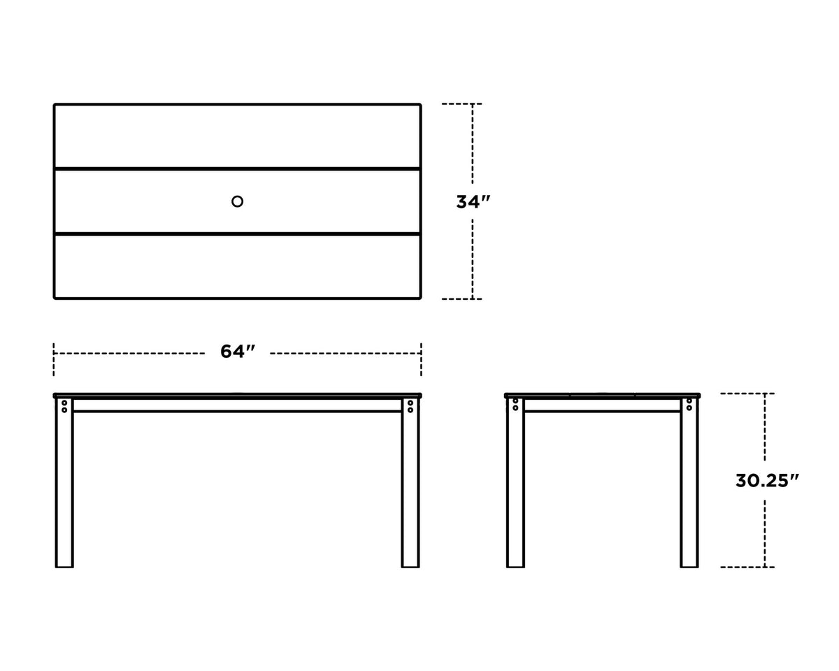 POLYWOOD Studio Parsons 34" X 64" Dining Table dimensions