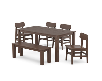 POLYWOOD Modern Studio Urban Chair 6-Piece Parsons Dining Set with Bench in Mahogany