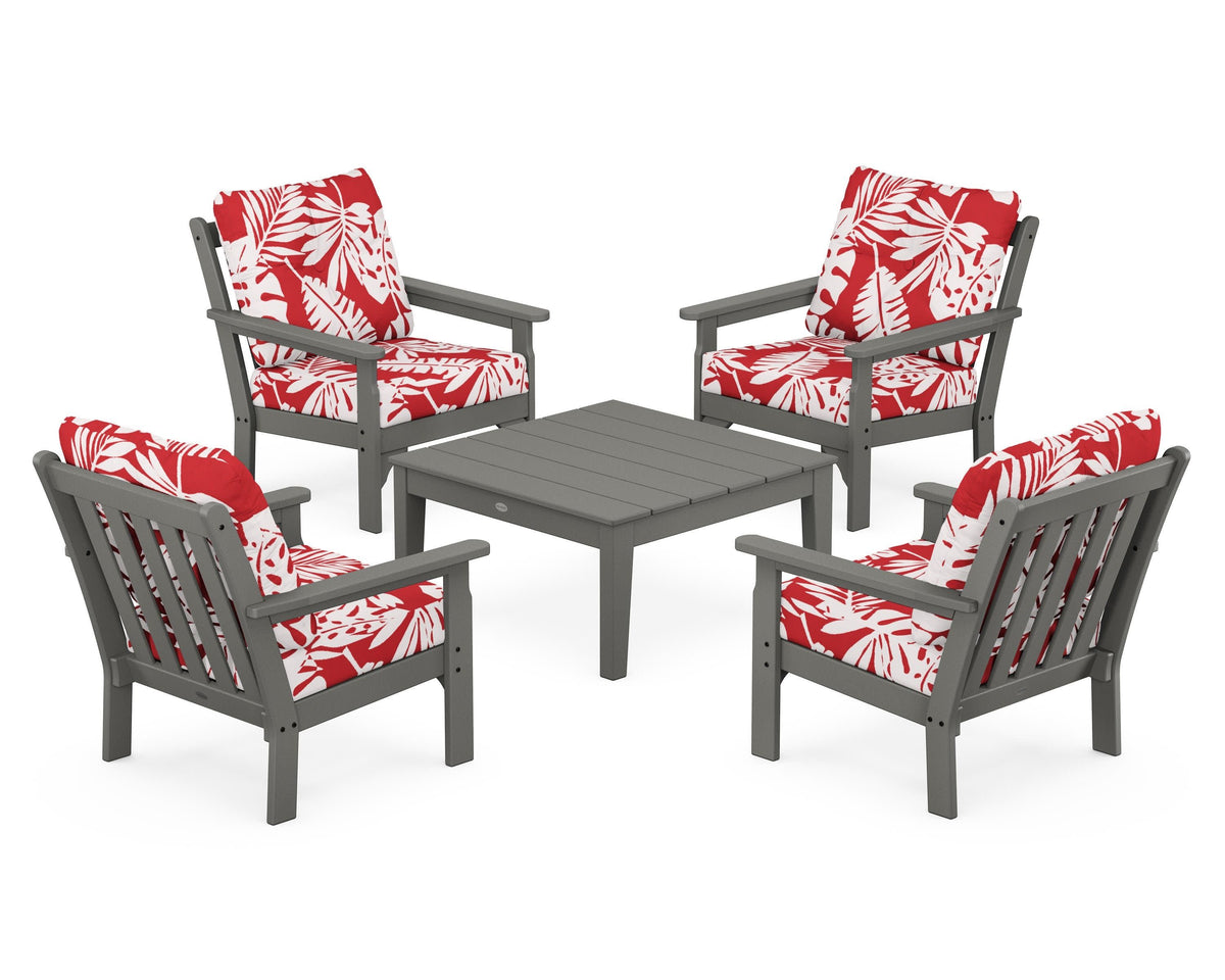 POLYWOOD Vineyard 5-Piece Deep Seating Conversation Set in Slate Grey / Leaf Crimson
