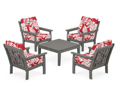 POLYWOOD Vineyard 5-Piece Deep Seating Conversation Set in Slate Grey / Leaf Crimson