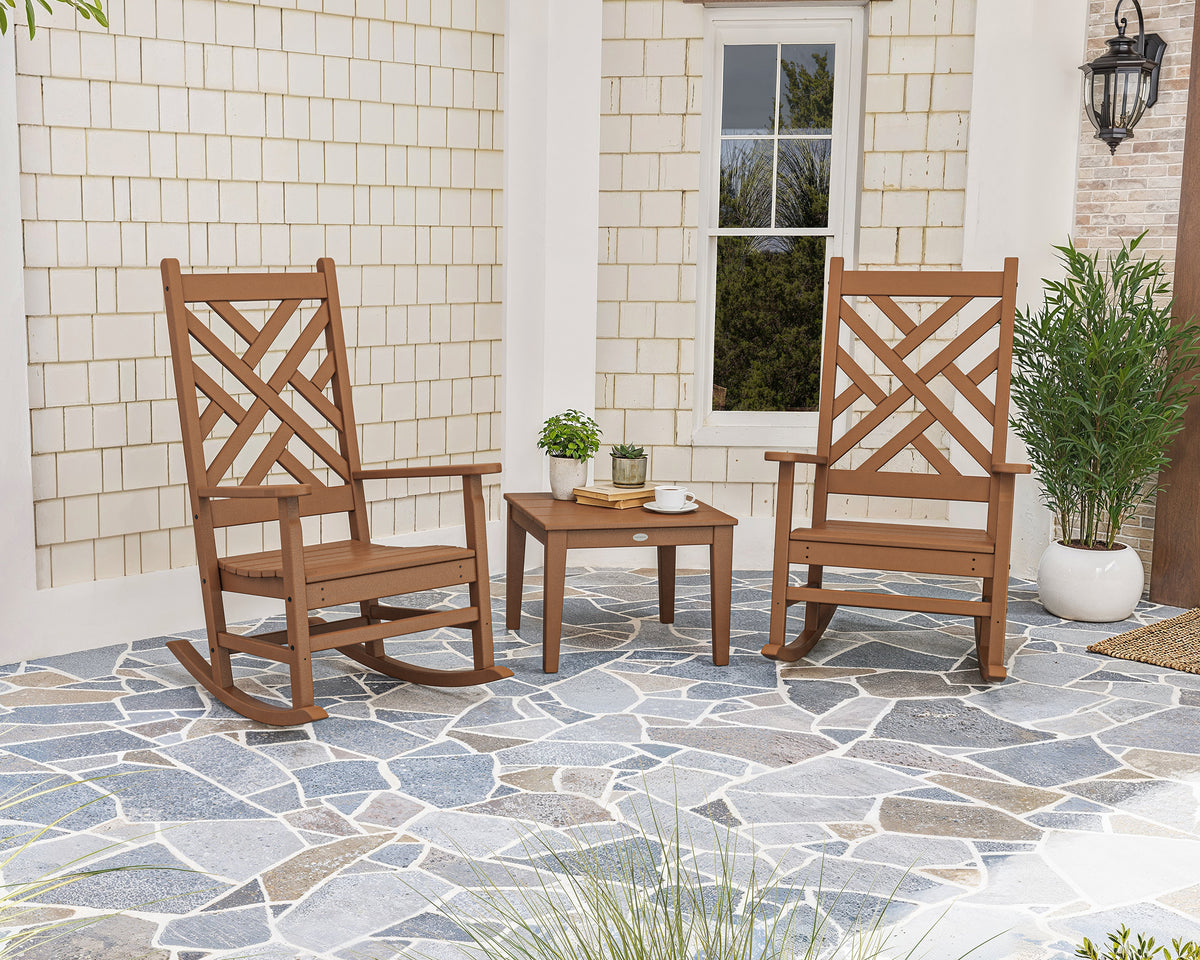 POLYWOOD Chippendale 3-Piece Rocking Chair Set in an outdoor setting