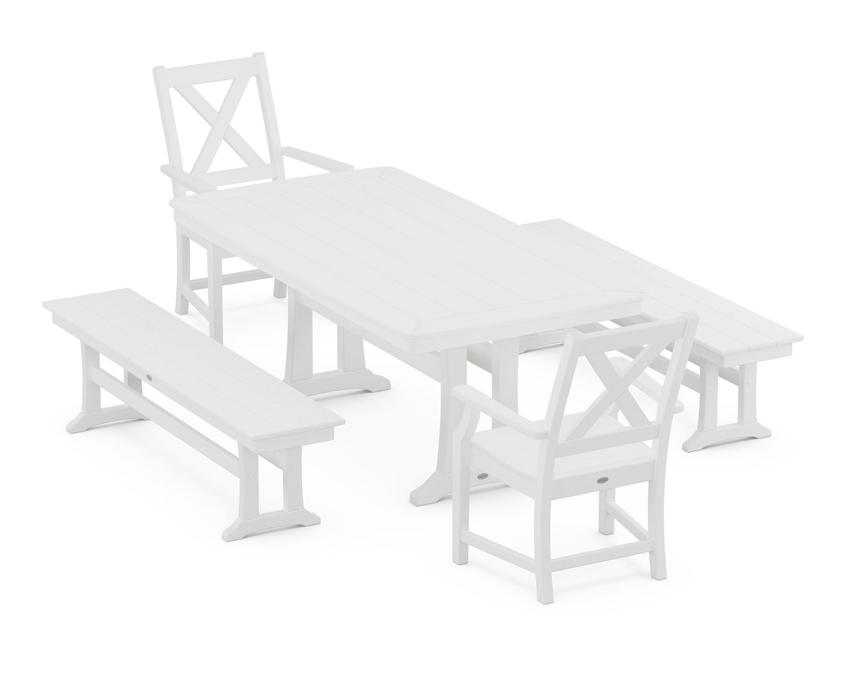 POLYWOOD Braxton 5-Piece Dining Set with Trestle Legs - 38" x 73" Table in White