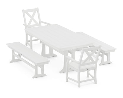 POLYWOOD Braxton 5-Piece Dining Set with Trestle Legs - 38" x 73" Table in White