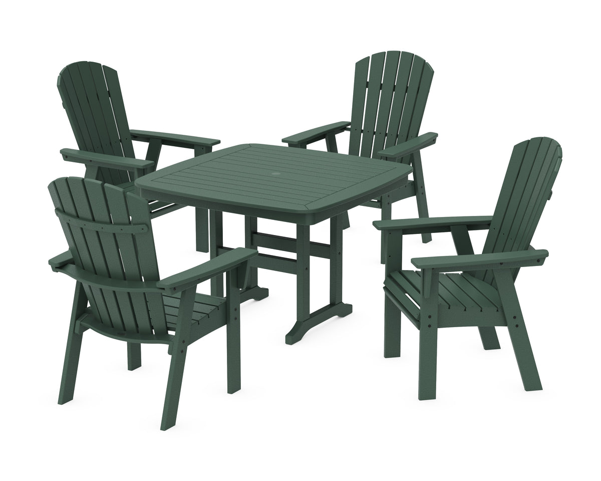 POLYWOOD Nautical Curveback Adirondack 5-Piece Dining Set - 44" Table in Green