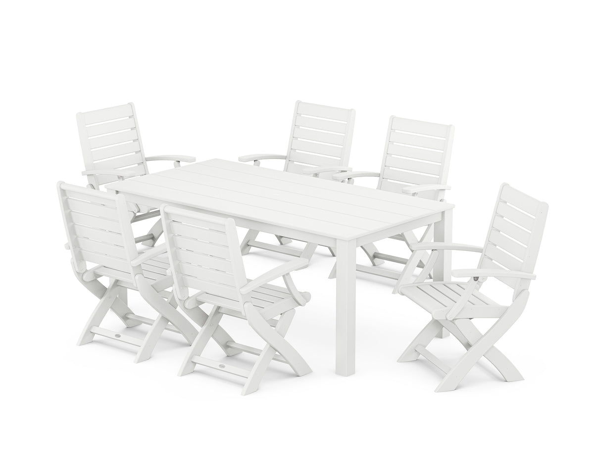 POLYWOOD Signature Folding Chair 7-Piece Parsons Dining Set in White