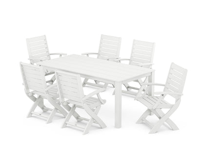 POLYWOOD Signature Folding Chair 7-Piece Parsons Dining Set in White