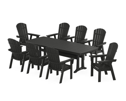 POLYWOOD Nautical Curveback Adirondack 9-Piece Dining Set with Trestle Legs in Black