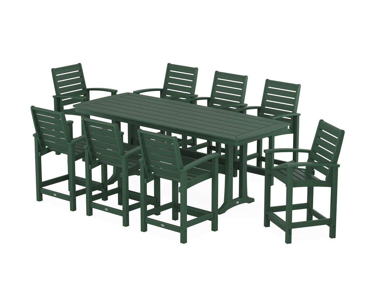 POLYWOOD Signature 9-Piece Counter Set with Trestle Legs in Green