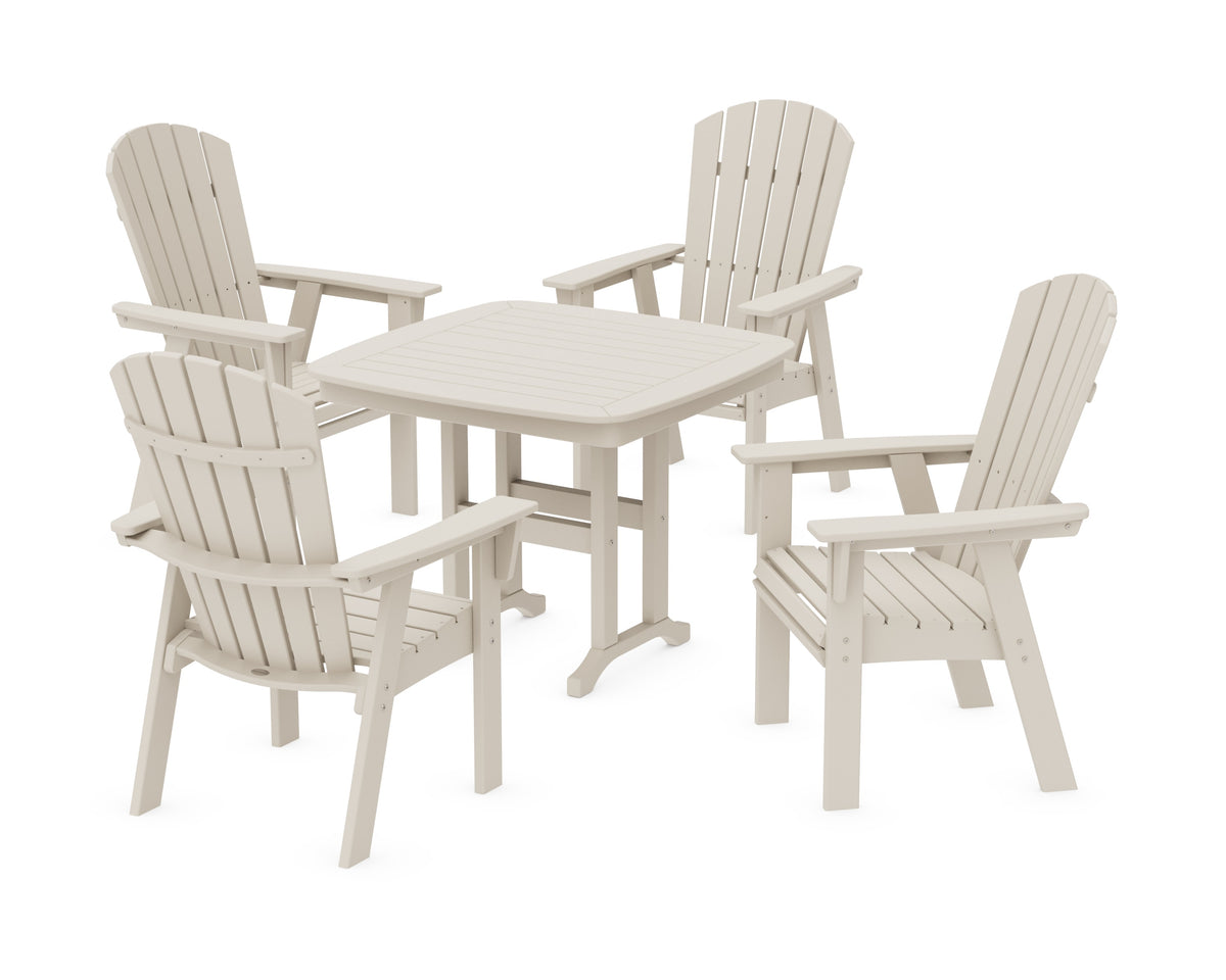 POLYWOOD Nautical Curveback Adirondack 5-Piece Dining Set - 37" Table in Sand