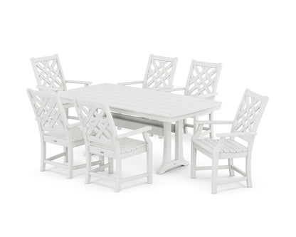POLYWOOD Wovendale Arm Chair 7-Piece Dining Set with Trestle Legs in White