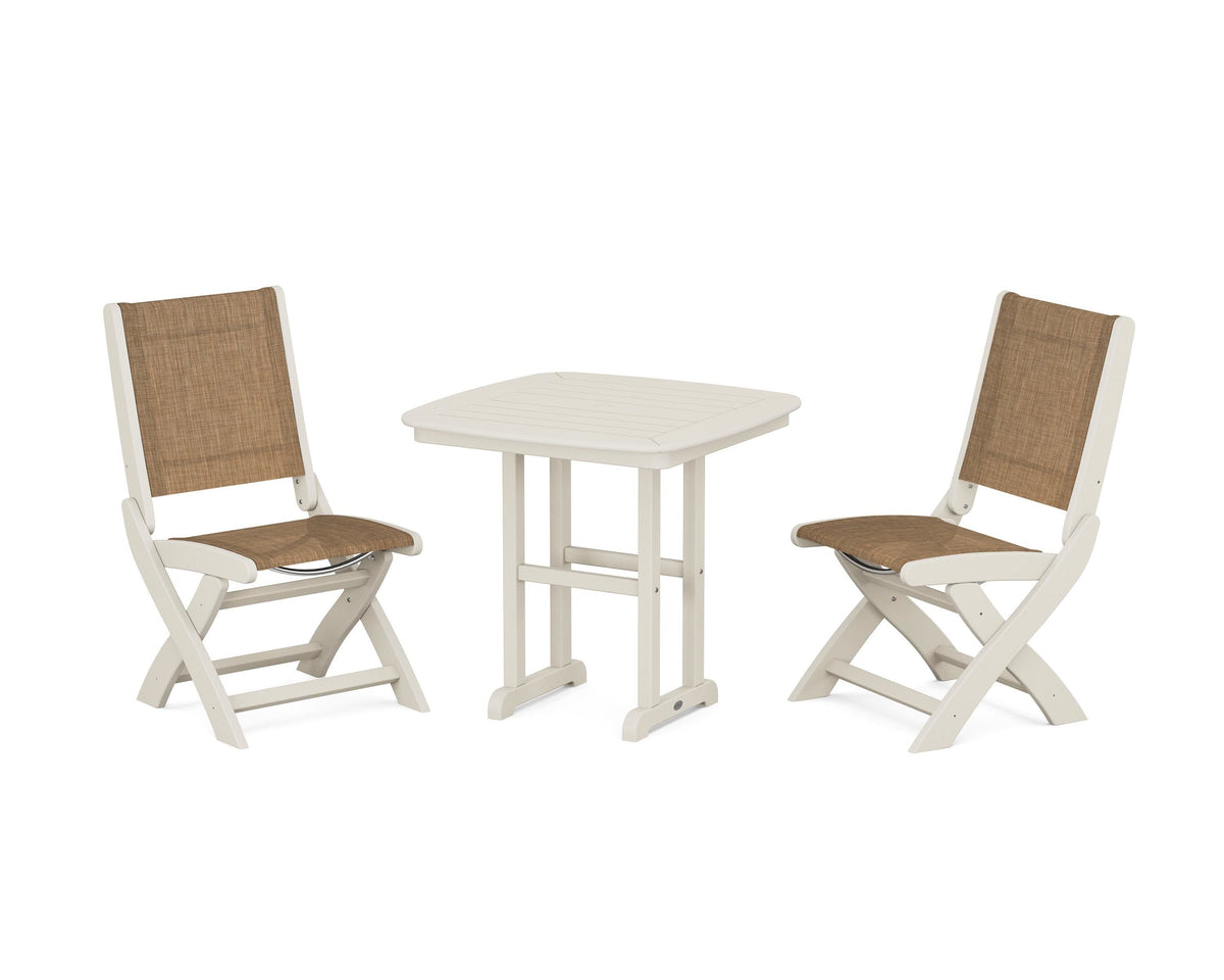 POLYWOOD Coastal Folding Side Chair 3-Piece Dining Set in Sand / Burlap