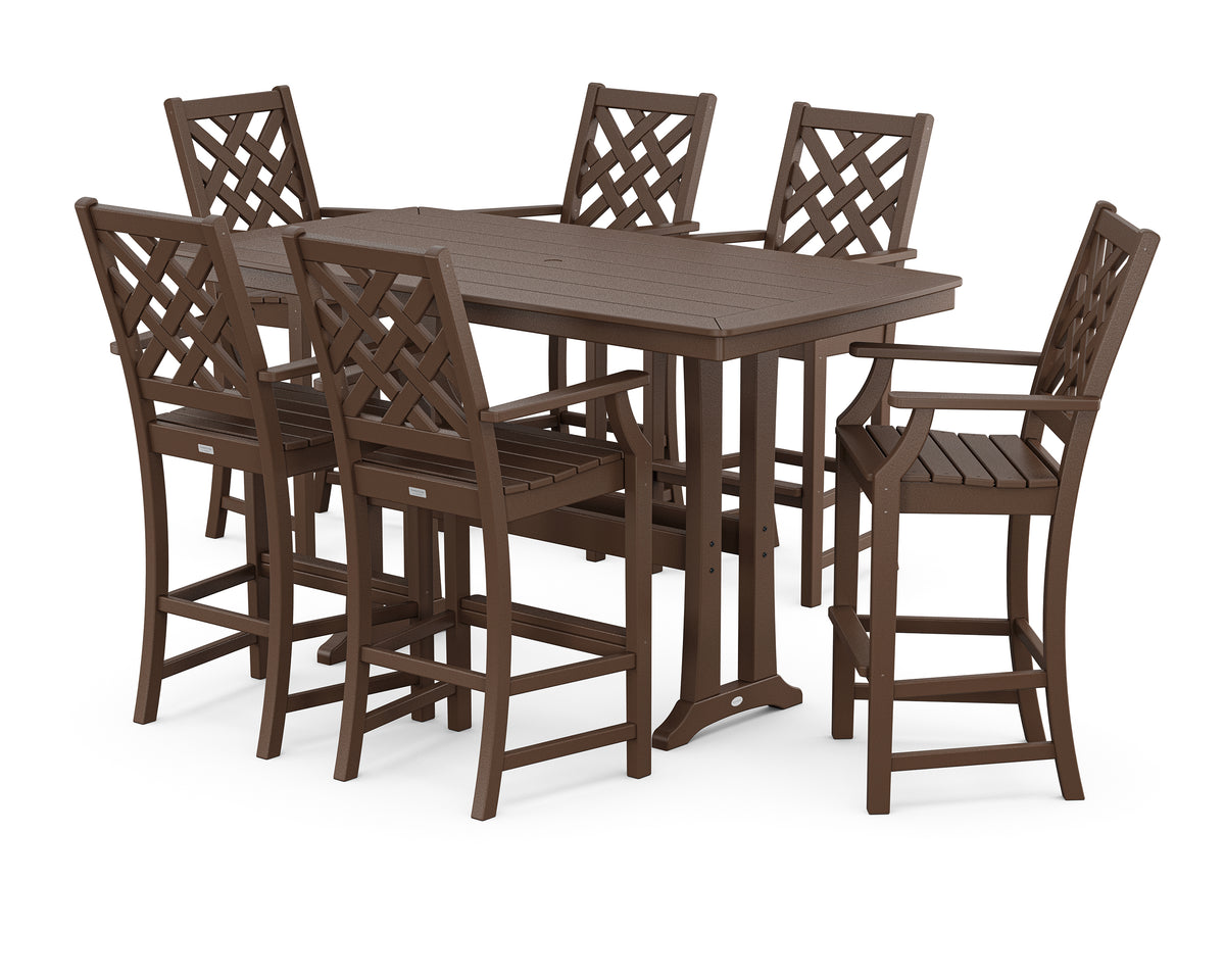 POLYWOOD Country Living Wovendale Arm Chair 7-Piece Bar Set with Trestle Legs in Mahogany