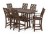 POLYWOOD Country Living Wovendale Arm Chair 7-Piece Bar Set with Trestle Legs in Mahogany