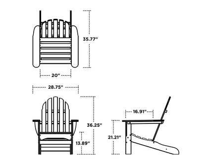POLYWOOD Classic Adirondack Chair dimension drawing with width, depth and height measurements