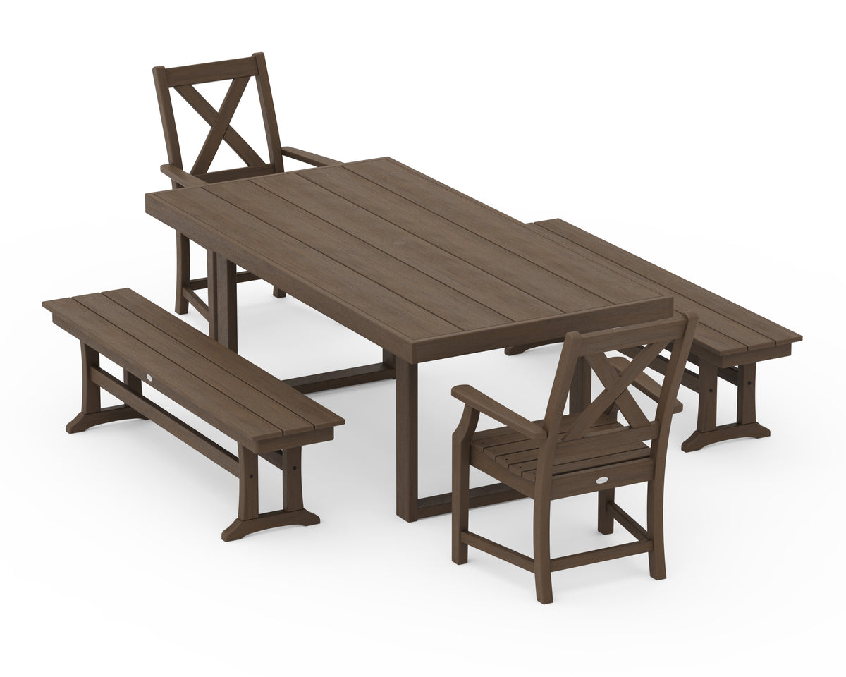 POLYWOOD Braxton 5-Piece Dining Set with Benches - 39" x 78" Table in Kona