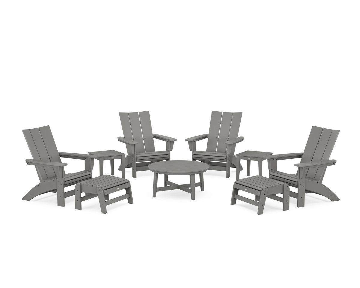 POLYWOOD Modern Grand Adirondack 9-Piece Conversation Set in Slate Grey