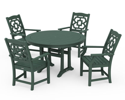 POLYWOOD Chinoiserie 5-Piece Round Dining Set with Trestle Legs in Green