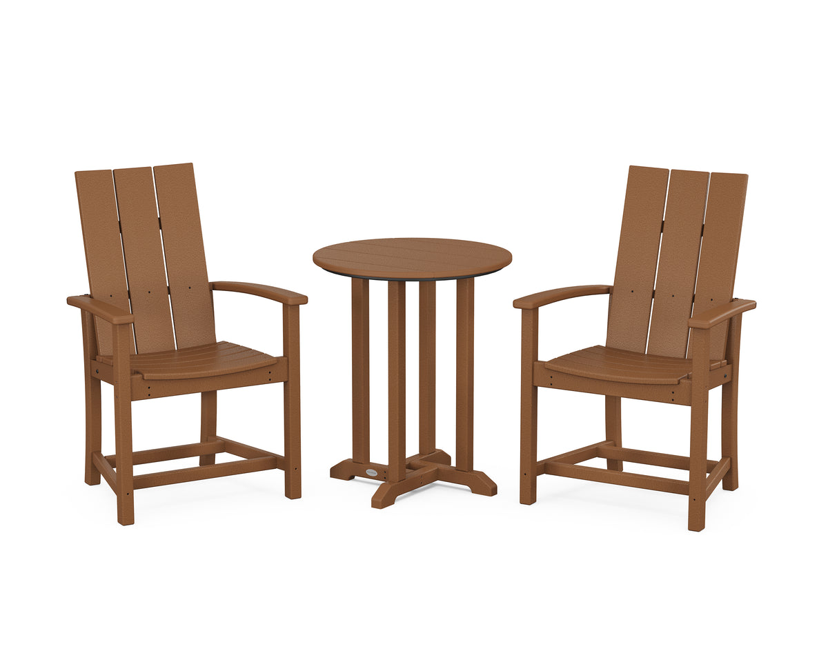 POLYWOOD Modern Adirondack 3-Piece Round Farmhouse Bistro Dining Set in Teak