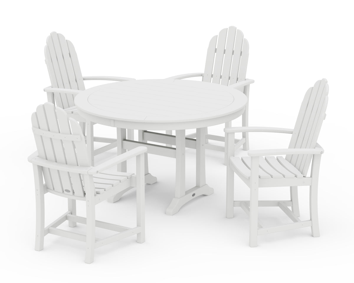 POLYWOOD Classic Adirondack 5-Piece Round Dining Set with Trestle Legs in White