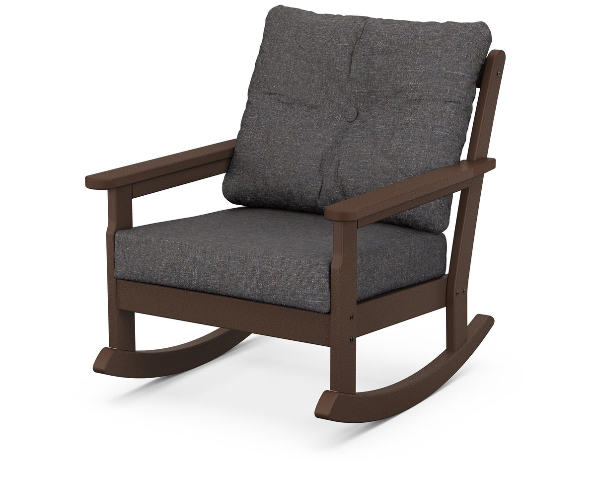 POLYWOOD Vineyard Deep Seating Rocking Chair in Mahogany / Ash Charcoal